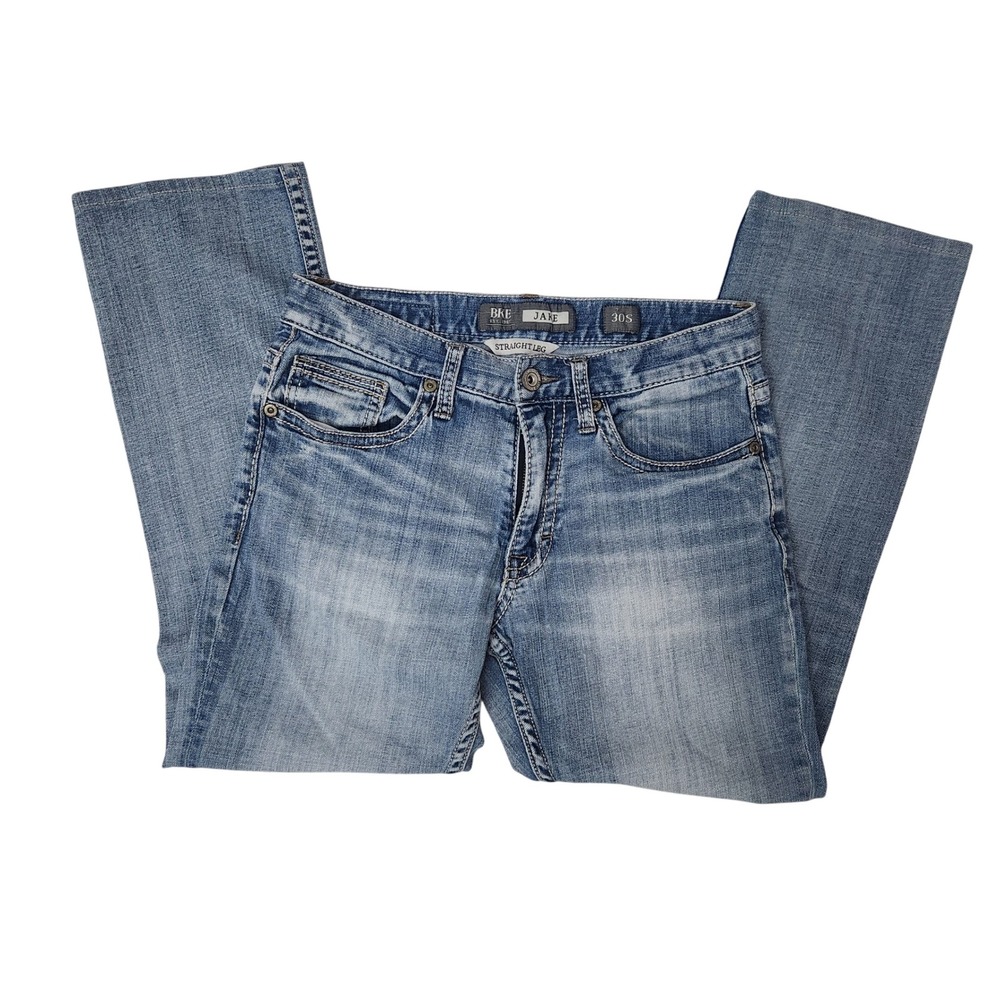 BKE Jake Straight Leg Jeans Mens 30x28 Medium Wash Faded Embroidered Pocket